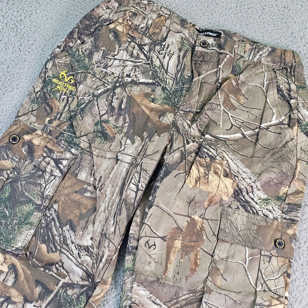 Realtree Pants Mens Medium Brown Camo Cargo Xtra Elastic Waist Hunting Outdoor